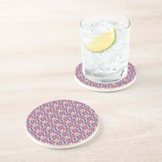 Posavasos Patrón floral de aves folclóricas caprichosas (Lado)