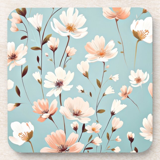 Posavasos patrón floral de bonito pastel, generado por IA, (Frente)