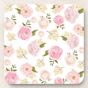 Posavasos Patrón floral de color de agua romántico Rubor Peo
