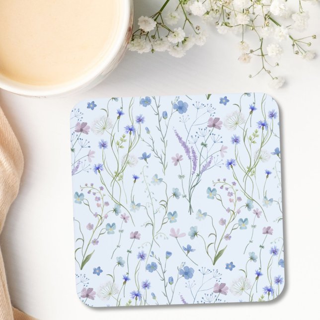 Posavasos Patrón floral de flor salvaje de Bonito púrpura az (In situ)