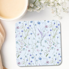 Posavasos Patrón Floral de Flor Silvestre Bonita Púrpura Azu