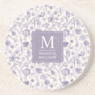 Posavasos Patrón floral de flores de acuarela púrpura lavand