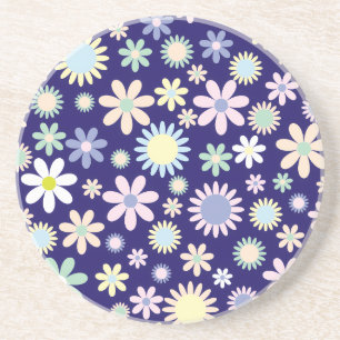 Posavasos Patrón floral de fondo azul