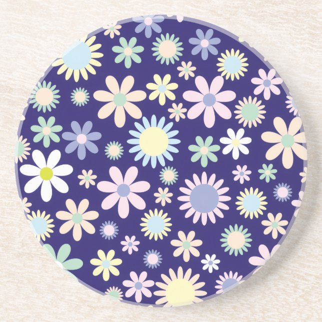 Posavasos Patrón floral de fondo azul (Frente)