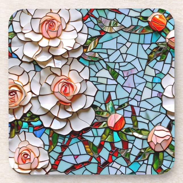Posavasos Patrón floral de imitación de mosaico de Bonito (Frente)