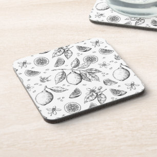 Posavasos Patrón floral de limón de frutas tropicales vintag