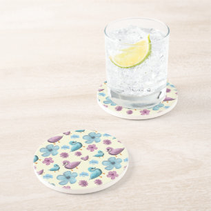 Posavasos Patrón Floral de Pato Adorable Estética Pastel Kaw