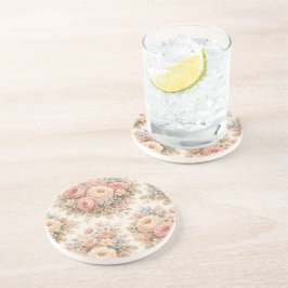 Posavasos Patrón floral de rosa vintage | Pastel elegante