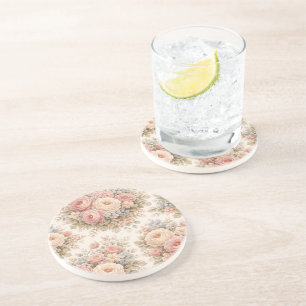 Posavasos Patrón floral de rosa vintage Pastel elegante