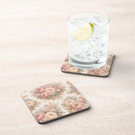 Posavasos Patrón floral de rosa vintage | Pastel elegante