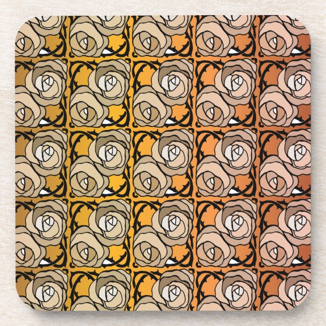 Posavasos Patrón floral de Rosas negros y dorados de época (Frente)