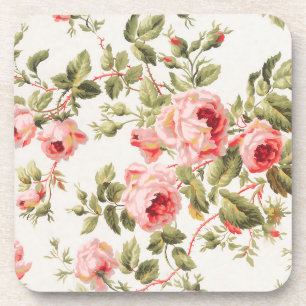 Posavasos Patrón floral de rosas rosadas vintage
