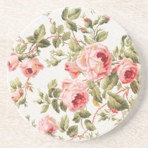 Posavasos Patrón floral de rosas rosadas vintage