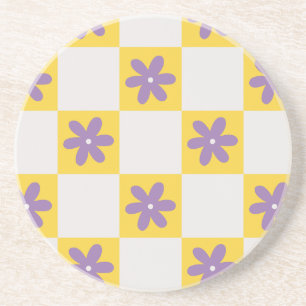 Posavasos Patrón Floral de Tablero de Ajedrez Amarillo – Mar