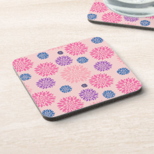 Posavasos Patrón floral decorativo rosa, púrpura y azul
