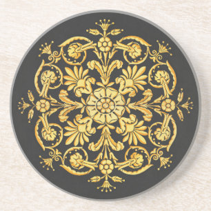 Posavasos Patrón Floral Dorado y Negro