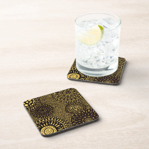 Posavasos Patrón Floral Étnico Vintage Negro Dorado Duro