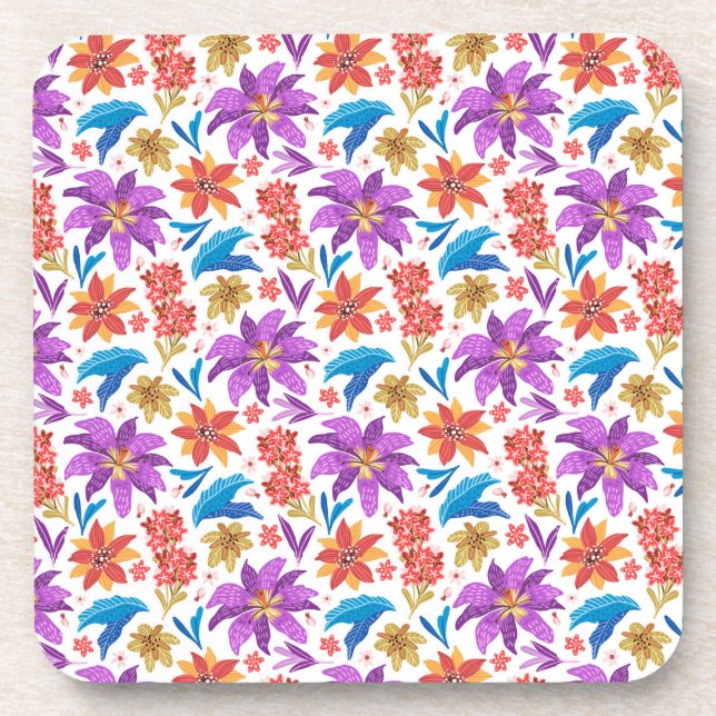 Posavasos Patrón floral exótico colorido de mano-70703 (Frente)