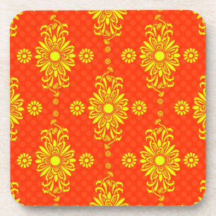 Posavasos Patrón floral naranja brillante y amarillo