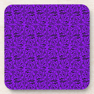 Posavasos Patrón Floral Negro y Púrpura en Espiral