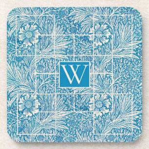 Posavasos Patrón floral ornamental azul y blanco vintage
