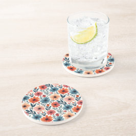 Posavasos Patrón floral Primavera azul y de color azul