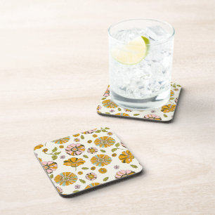 Posavasos Patrón floral retro de los 70