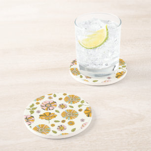 Posavasos Patrón floral retro de los 70