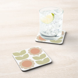 Posavasos Patrón floral retro de rosa pastel de mediados de