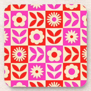 Posavasos Patrón floral retro vibrante