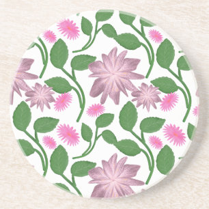 Posavasos Patrón floral rosa con hojas verdes