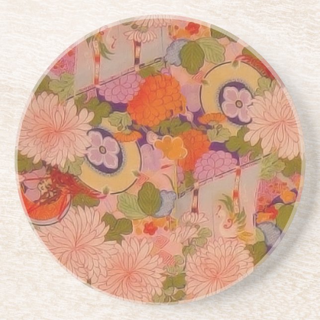 Posavasos Patrón floral rosa de la flor de Kimono (Frente)
