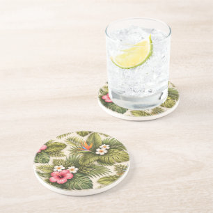 Posavasos Patrón floral tropical – Hibisco, Monstera 