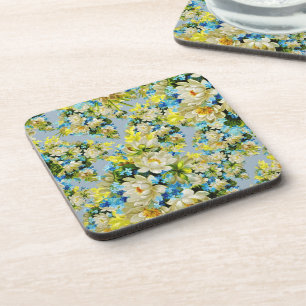 Posavasos Patrón floral vintage amarillo y azul