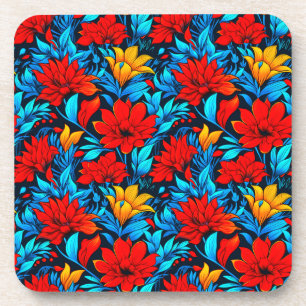 Posavasos Patrón Flores Amarillas Rojas Florales