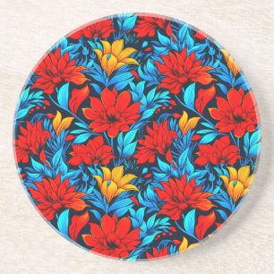 Posavasos Patrón Flores Amarillas Rojas Florales