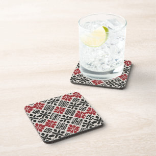 Posavasos Patrón folclórico geométrico keffiyeh blanco rojo