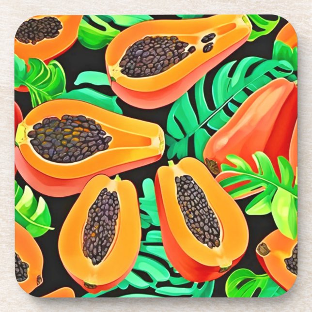 Posavasos Patrón fresco de papaya y hojas (Frente)