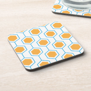 Posavasos Patrón geométrico abstracto de hexágono en azul na