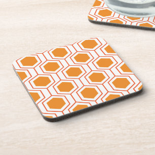 Posavasos Patrón geométrico abstracto de hexágono en naranja