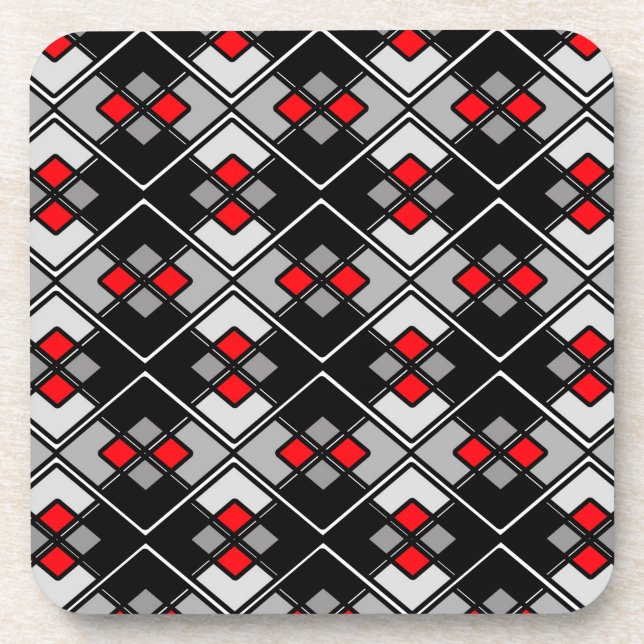 Posavasos Patrón geométrico abstracto - rojo, negro y gris. (Frente)