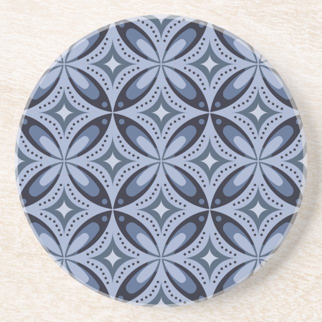 Posavasos Patrón geométrico azul estilo retro (Frente)