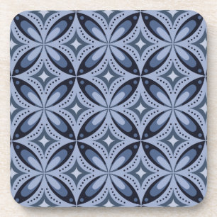 Posavasos Patrón geométrico azul estilo retro