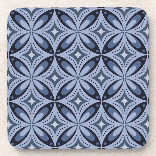 Posavasos Patrón geométrico azul estilo retro (Frente)