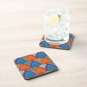 Posavasos Patrón geométrico brillante con hojas de palma, fl