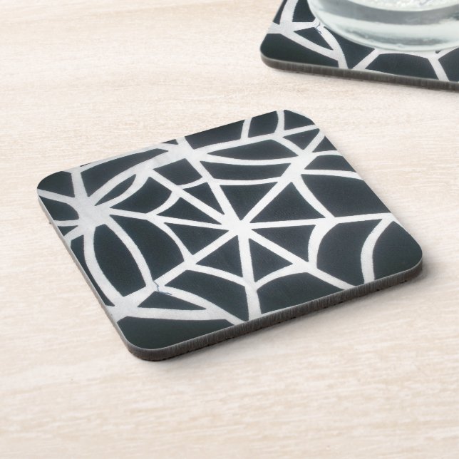 Posavasos Patrón geométrico de la web de araña blanca y negr (Lado Izquierdo)
