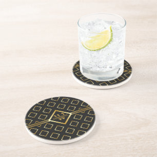Posavasos Patrón geométrico de oro FAUX con monograma en NEG