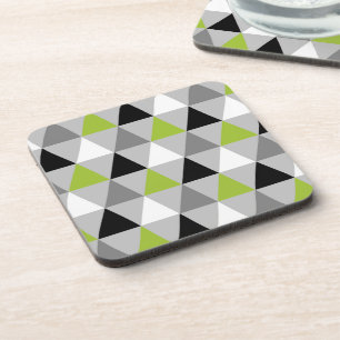 Posavasos Patrón geométrico de triángulos gris verde lima ne