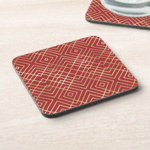 Posavasos Patrón geométrico del Art Decó del Rojo Chino Mode