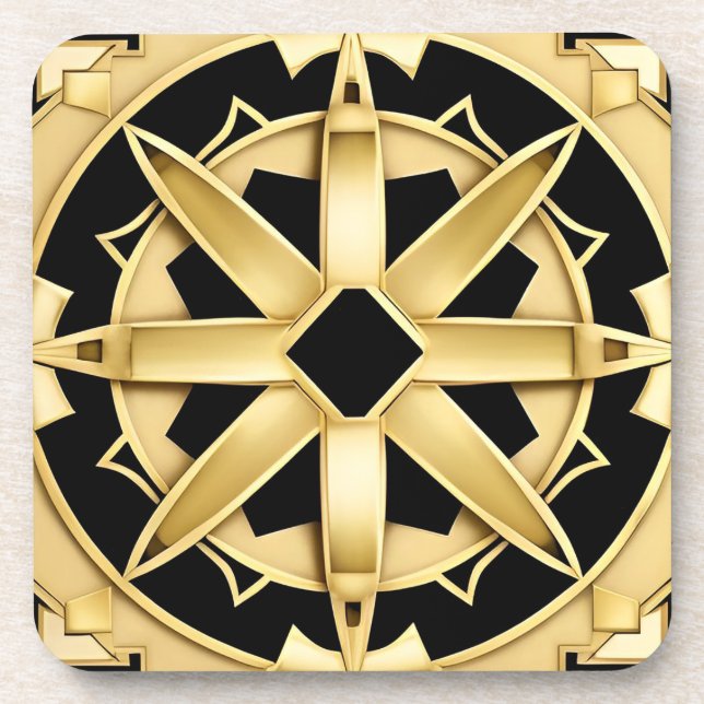 Posavasos Patrón geométrico dorado Art Déco (Frente)